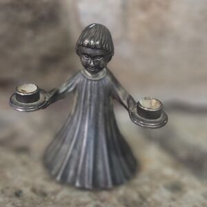 Vintage Italian silver-plated metal figural candle holder. 